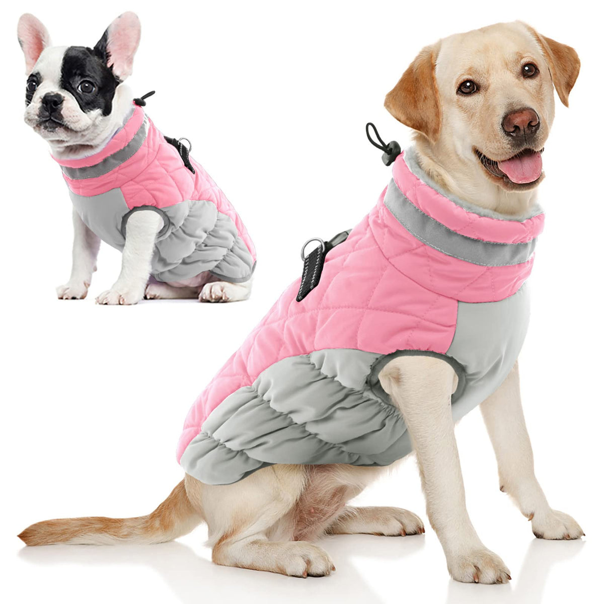 AOFITEE Dog Coat pink front view shows cozy warmth for cold weather walks
