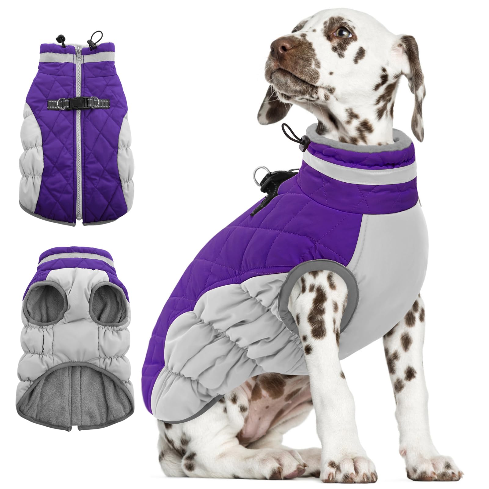 AOFITEE purple XS dog coat front view showing cozy fleece warmth for small dogs