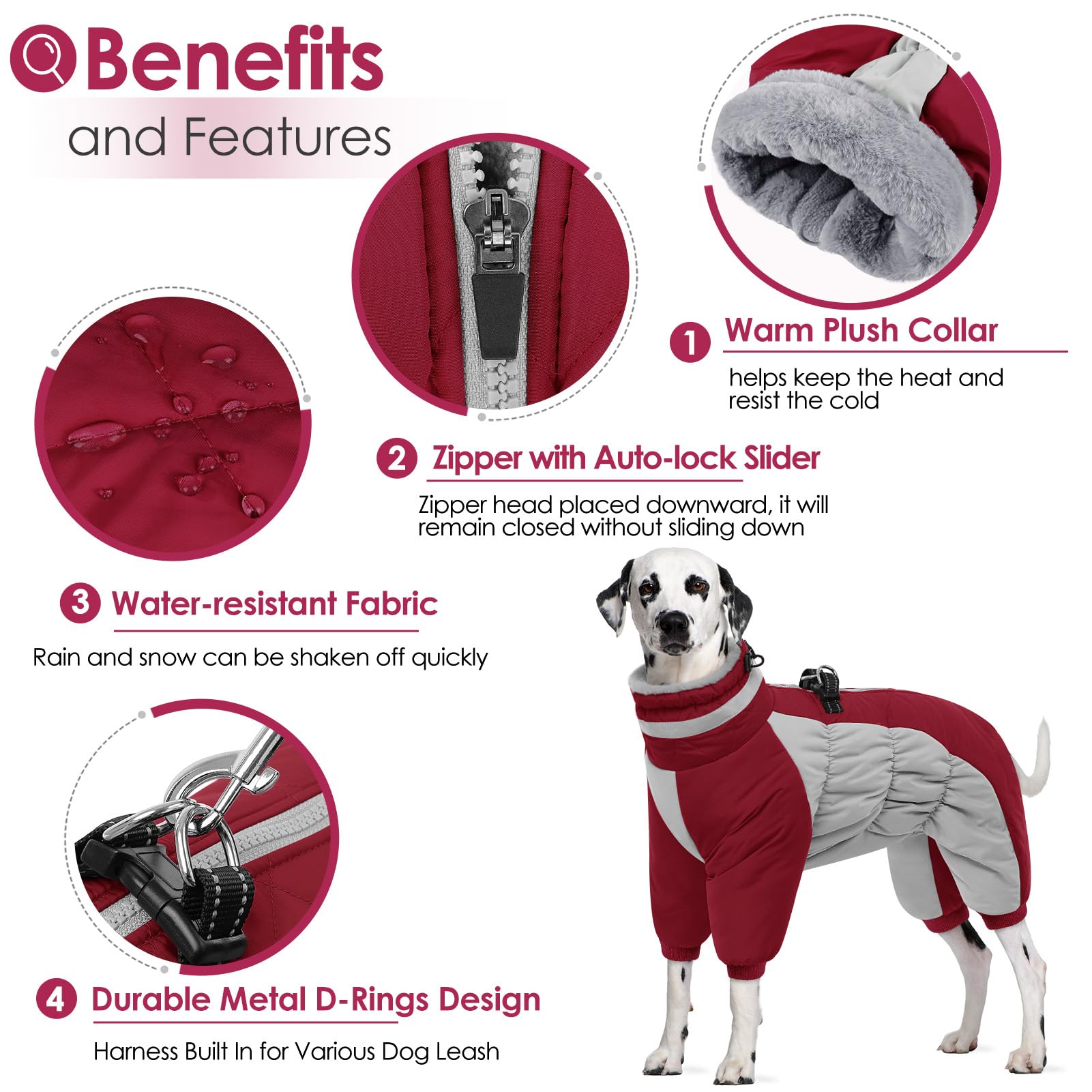 AOFITEE dog coat reflective neckline enhances visibility in low light.