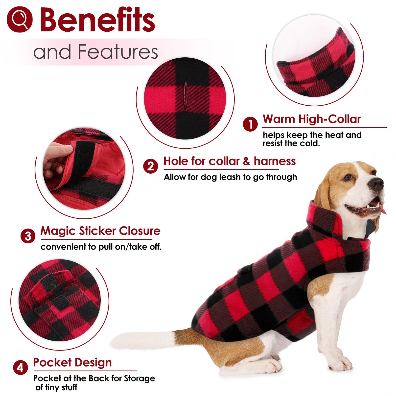 AOFITEE dog coat reversible plaid side ready for urban and park strolls.