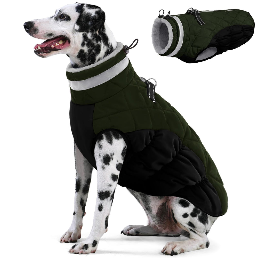 AOFITEE dog coat green XXL with plush fleece lining for cozy warmth