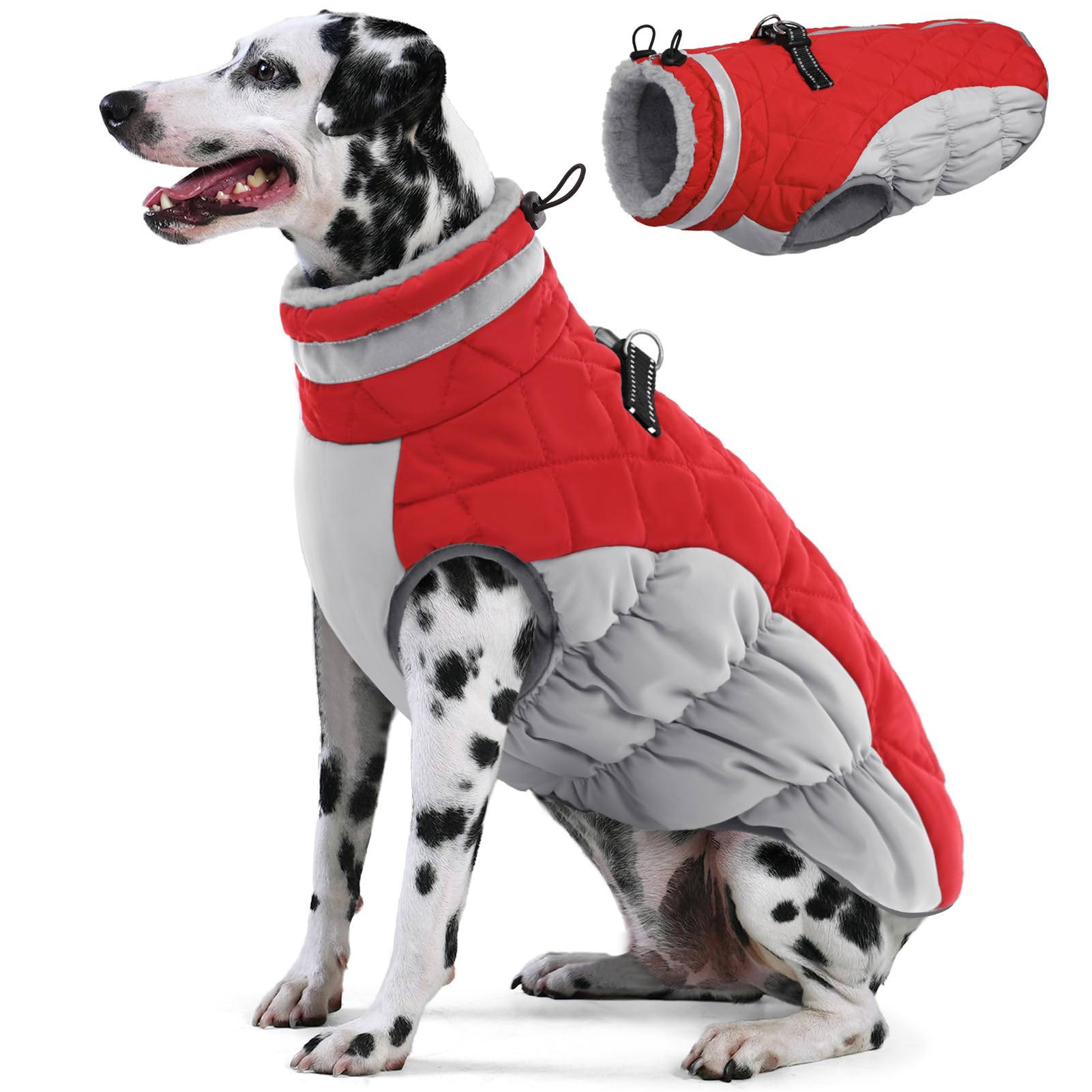 AOFITEE dog coat front view highlights warm fleece lining for cozy winter walks