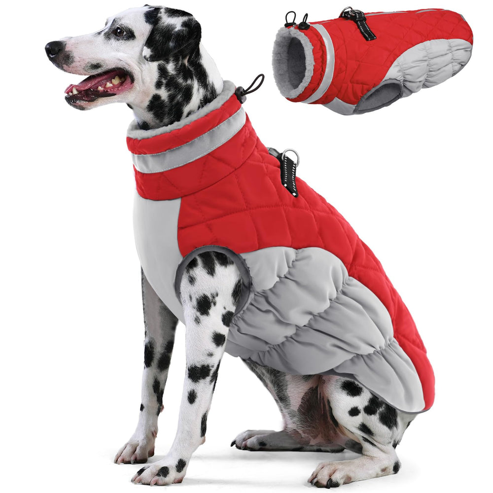 AOFITEE dog coat front view highlights warm fleece lining for cozy winter walks