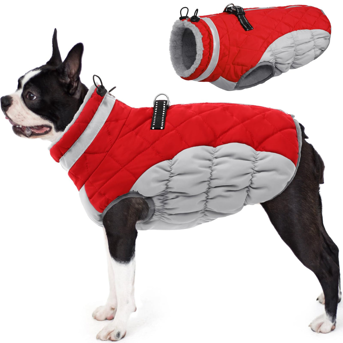 AOFITEE dog coat front view shows warm fleece-lined warmth for cold walks.
