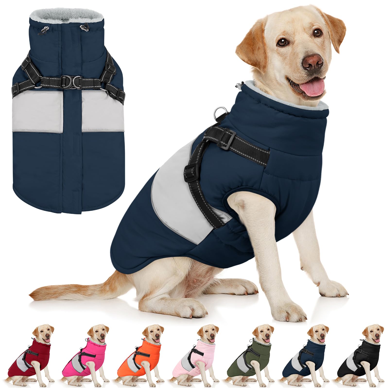AOFITEE dog coat with warm polar fleece and furry collar for cold-weather walks