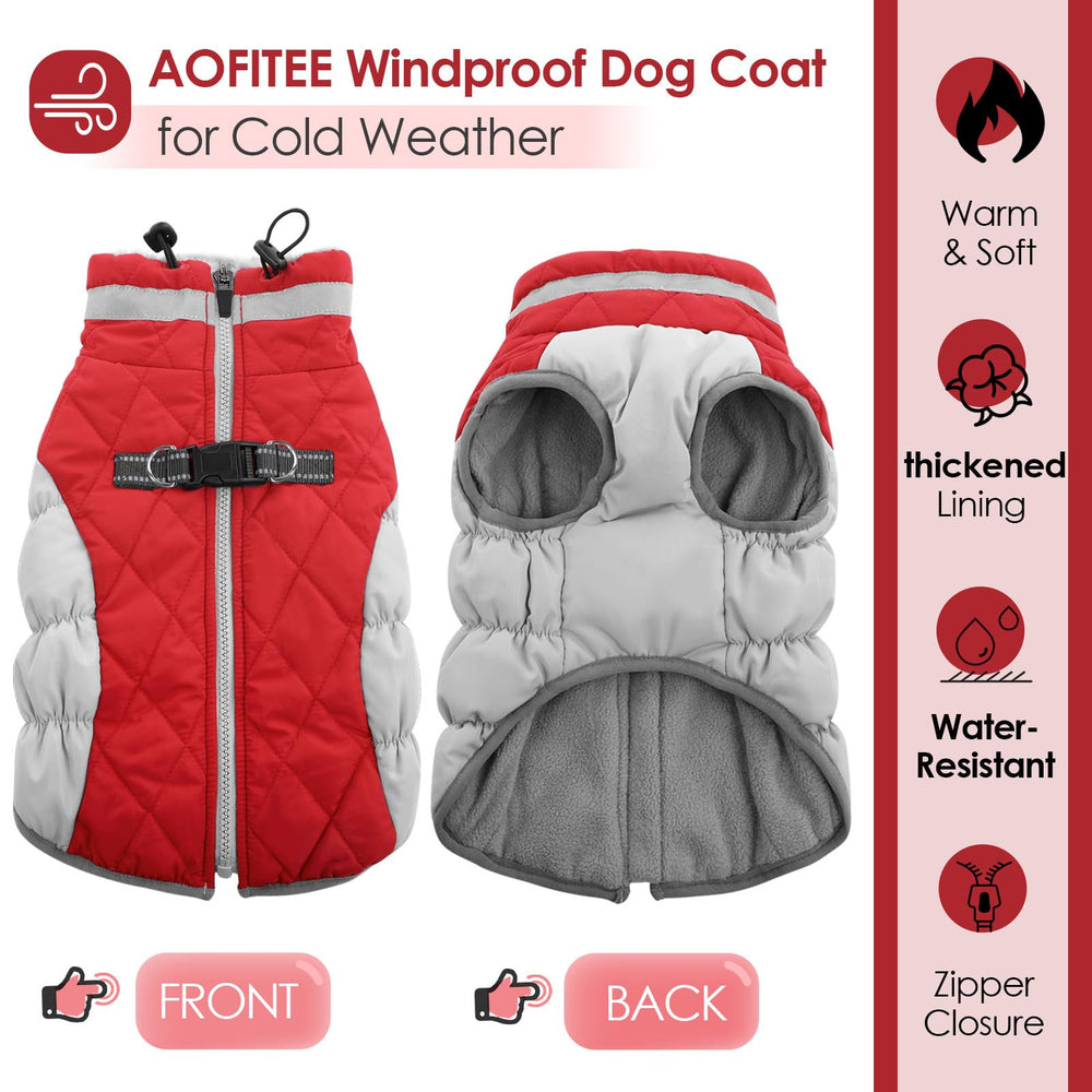 AOFITEE dog coat with water-resistant fabric keeps dry on wet outings.