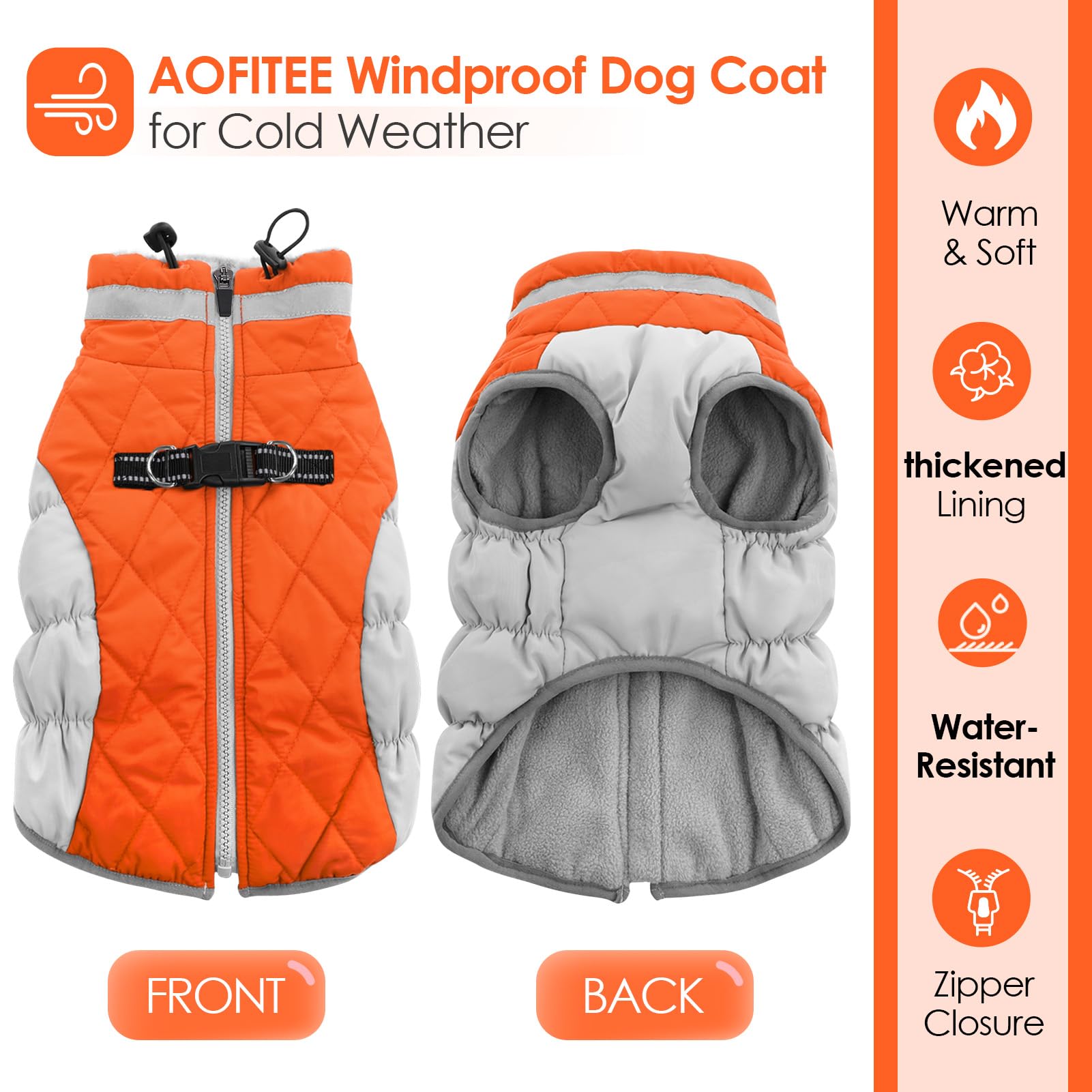AOFITEE dog coat with water-resistant fabric for dry walks