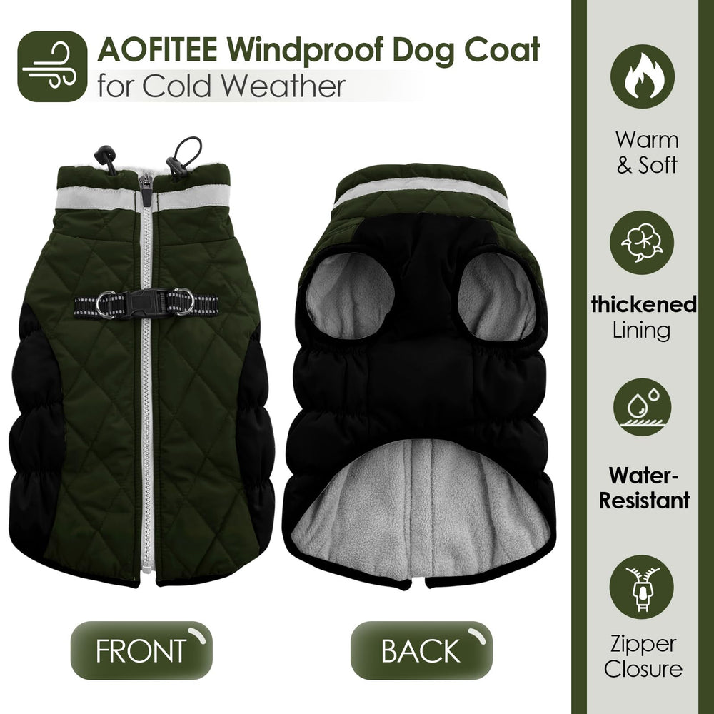 AOFITEE dog coat showing waterproof fabric protecting against rain