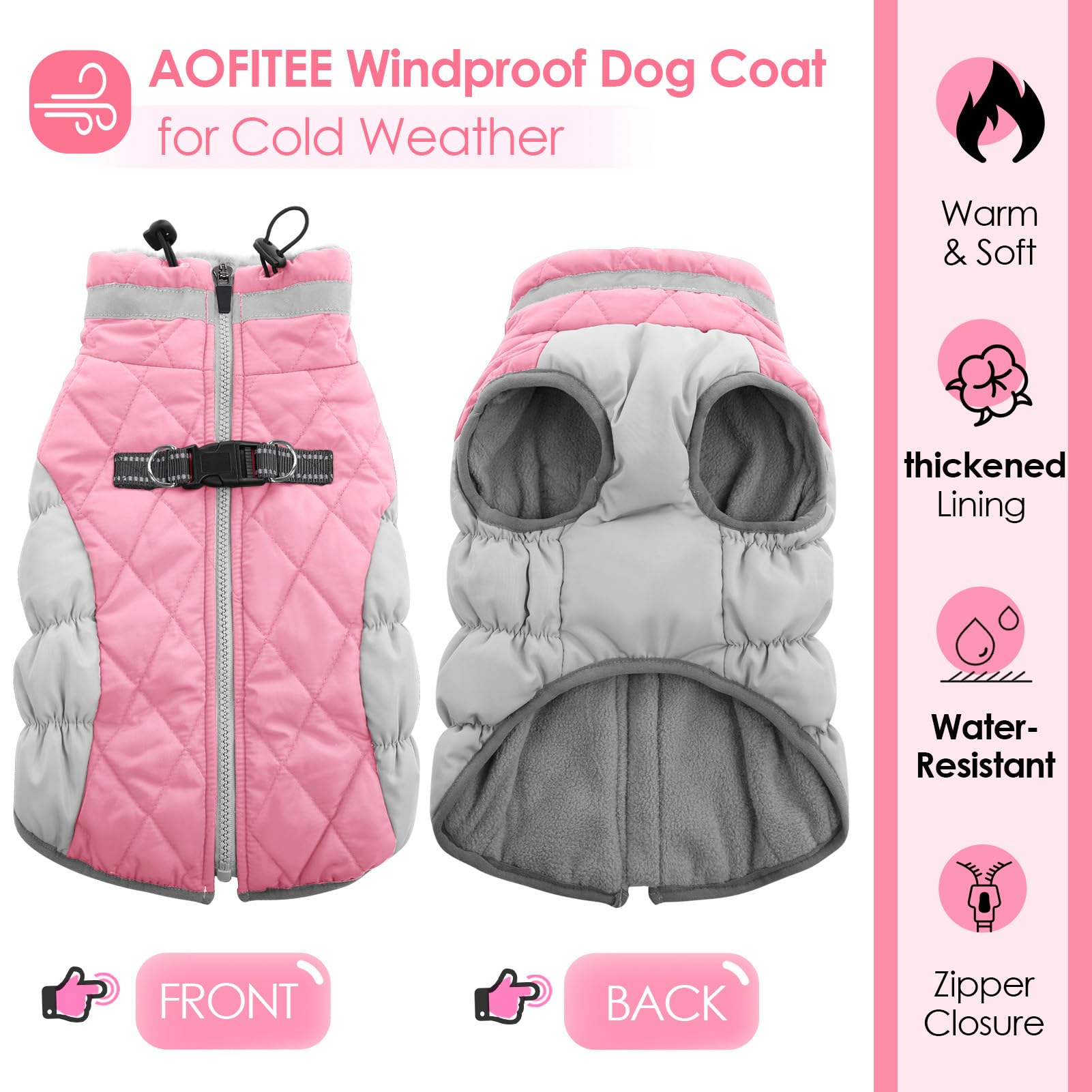 AOFITEE dog coat waterproof outer fabric keeps your pup dry outdoors.