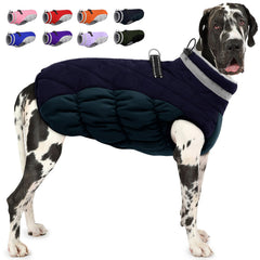 AOFITEE dog coat front view showcasing navy warmth for large breeds