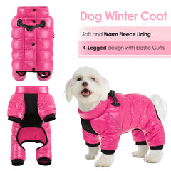 AOFITEE dog coat back view highlights full coverage in rose red.