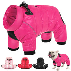 AOFITEE dog coat front view shows rose red warmth for chilly outdoor strolls.