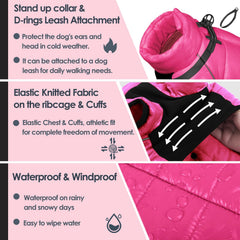 AOFITEE dog coat side view demonstrates slim fit and mobility in rose red.