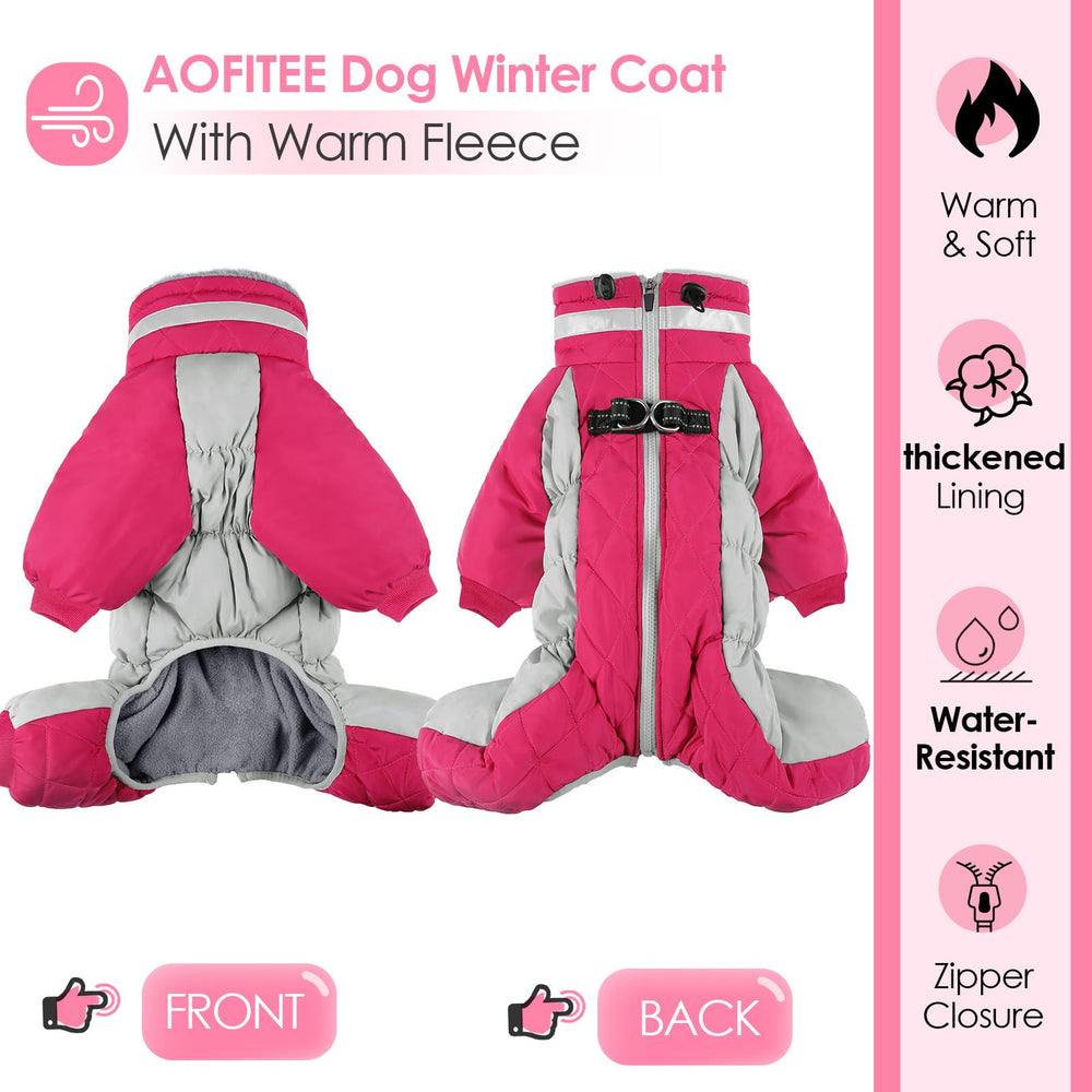 AOFITEE dog coat back zipper with guard promotes smooth on-off and skin protection.
