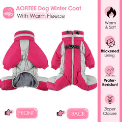 AOFITEE dog coat back zipper with guard promotes smooth on-off and skin protection.