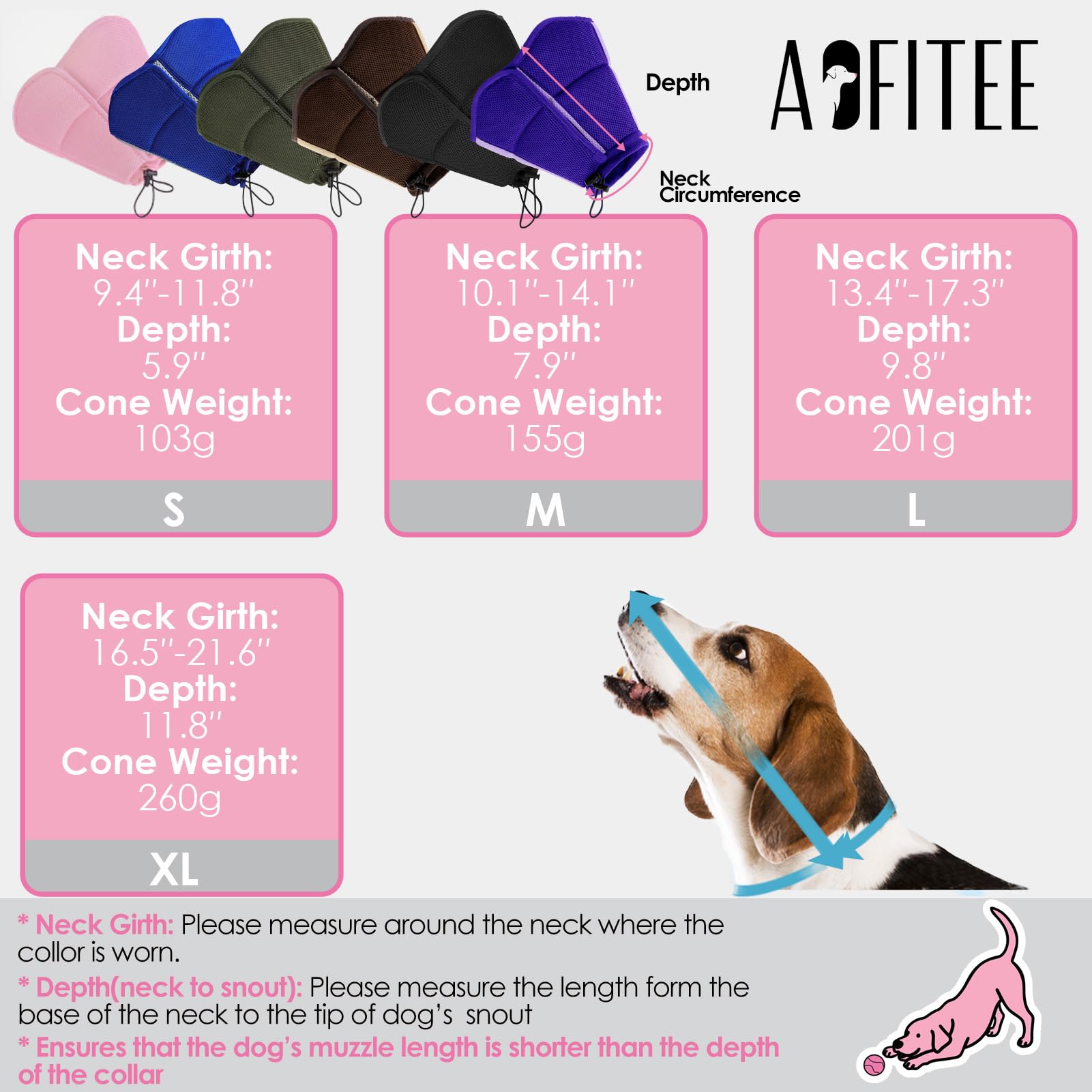 AOFITEE dog cone adjustable hook-and-loop closure for easy fit and secure wear.