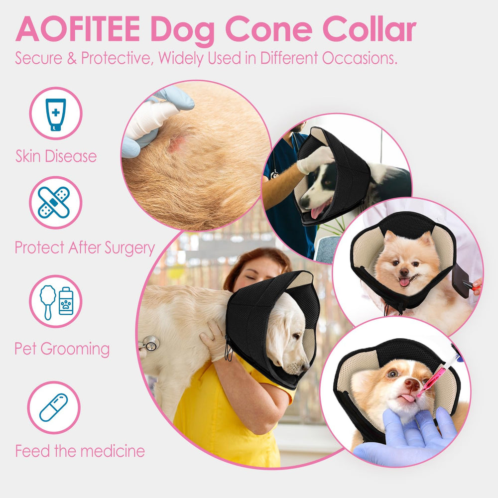 AOFITEE cone prevents licking while dog rests peacefully.