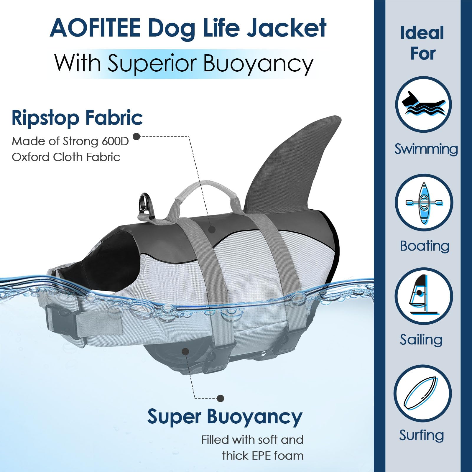 AOFITEE dog life vest buoyancy foam close-up showing support