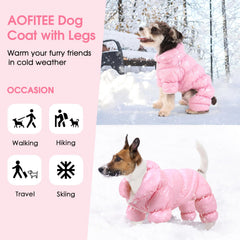 AOFITEE fullbody pink snowsuit protects against snow and wind during walks.