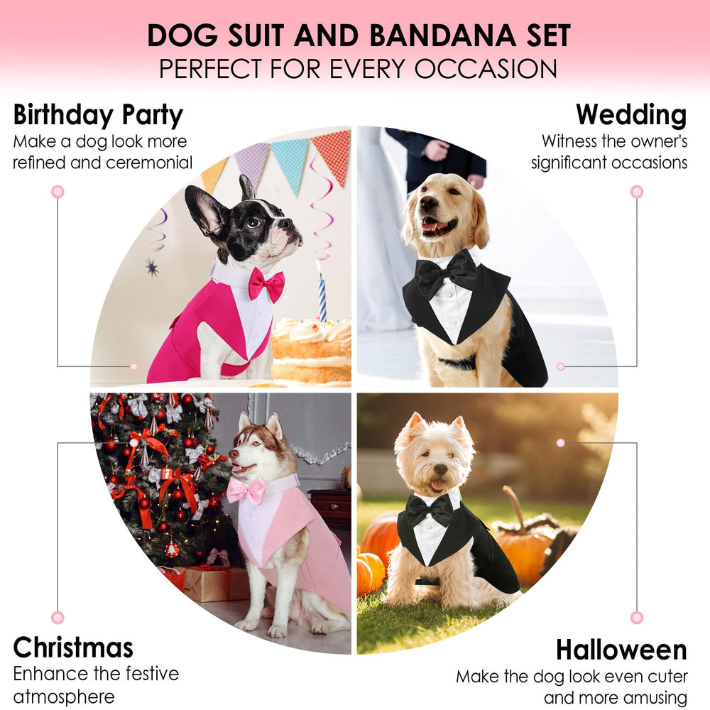 AOFITEE dog tuxedo at a wedding party setting, polished and photogenic.