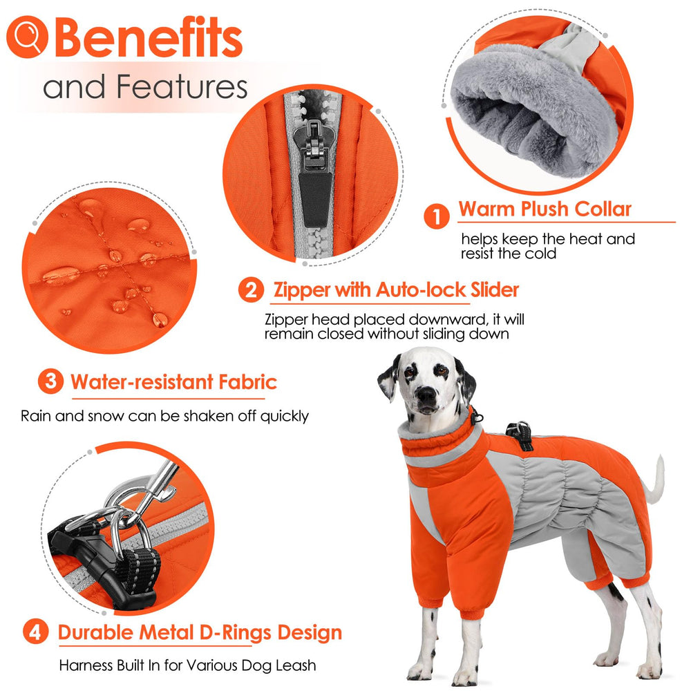 AOFITEE dog coat built-in harness with four-leg coverage for secure control.