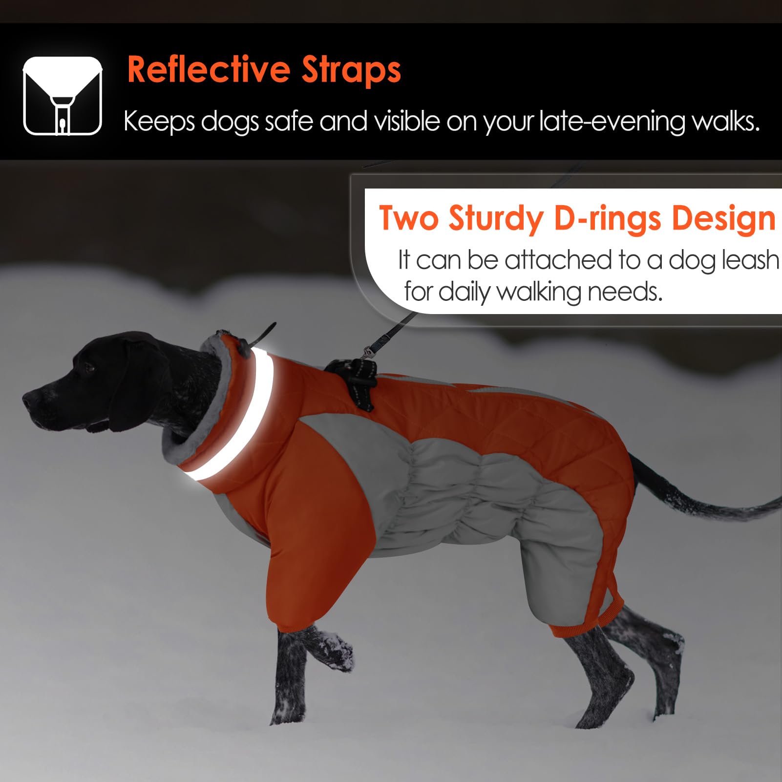 AOFITEE dog coat features two D-rings for versatile harness setups.