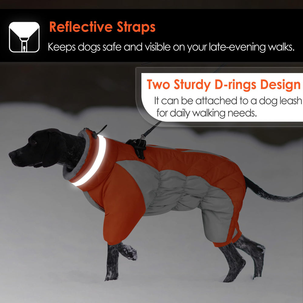 AOFITEE dog coat features two D-rings for versatile harness setups.