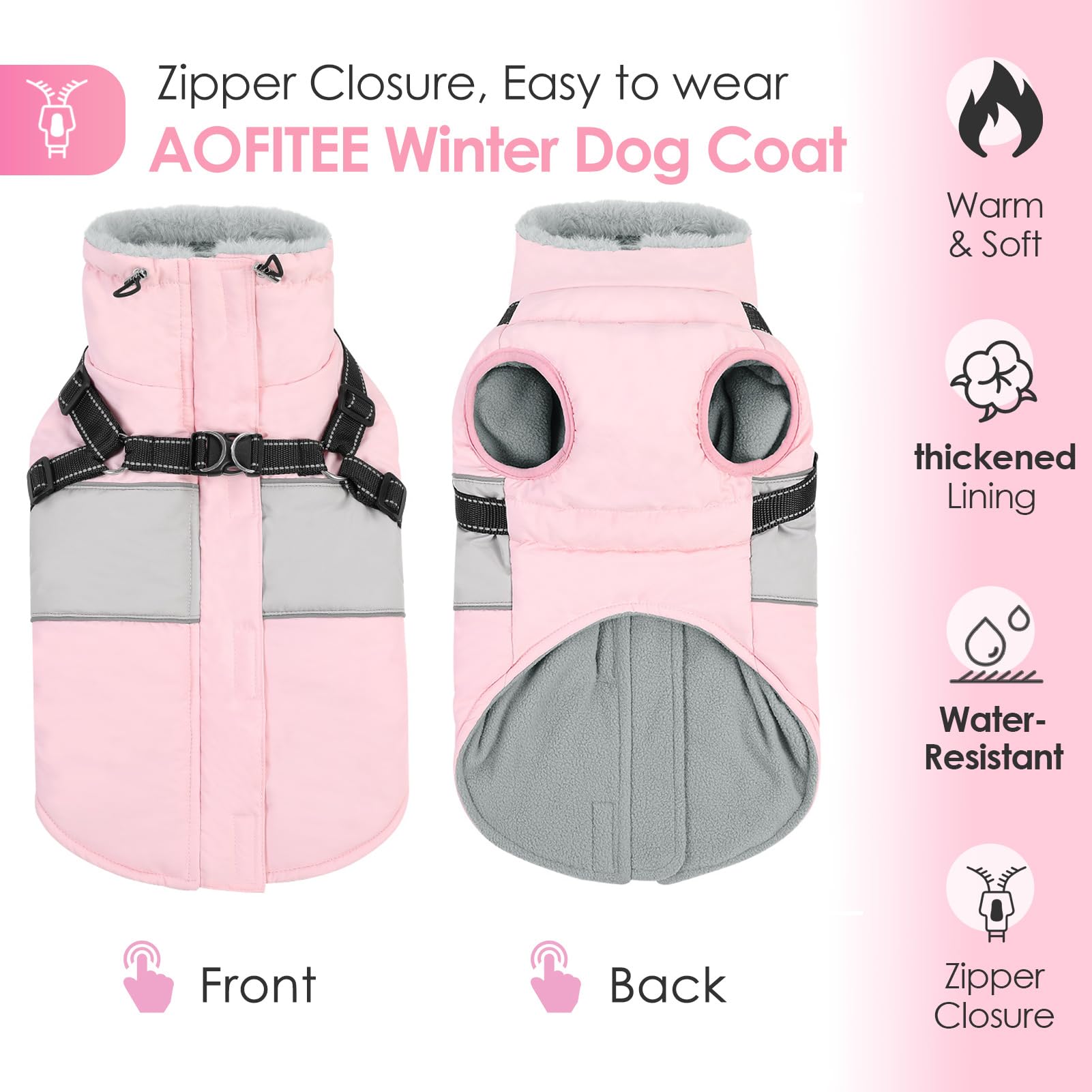 AOFITEE winter jacket zipper guard prevents snagging during on/off in cold weather.