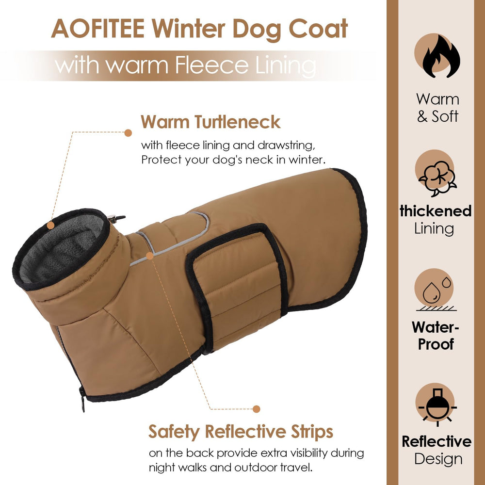 AOFITEE easy-on dog jacket features zipper and belly strap for quick fit