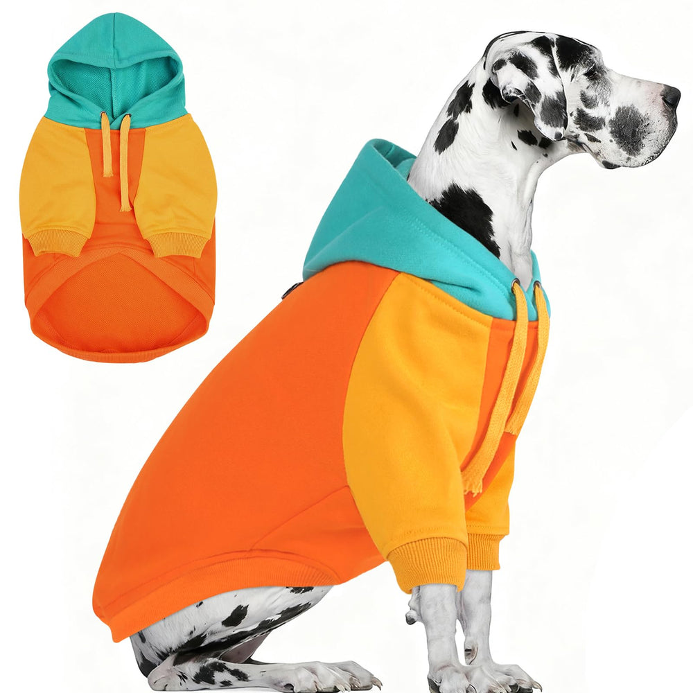 AOFITEE Extra Large Dog Hoodie orange color-block for visible walks