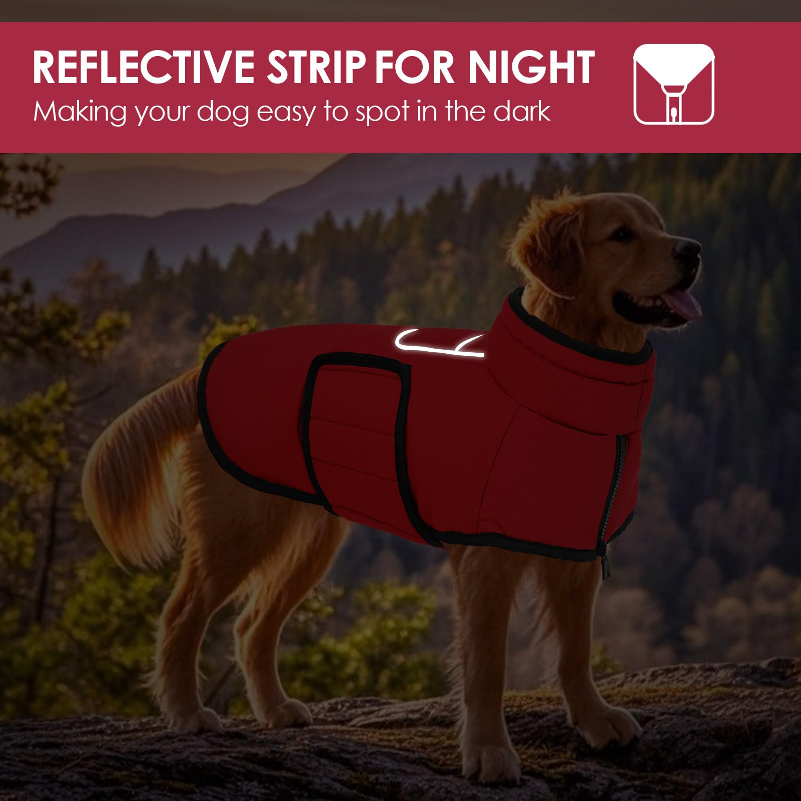AOFITEE coat features reflective trims for better nighttime visibility.