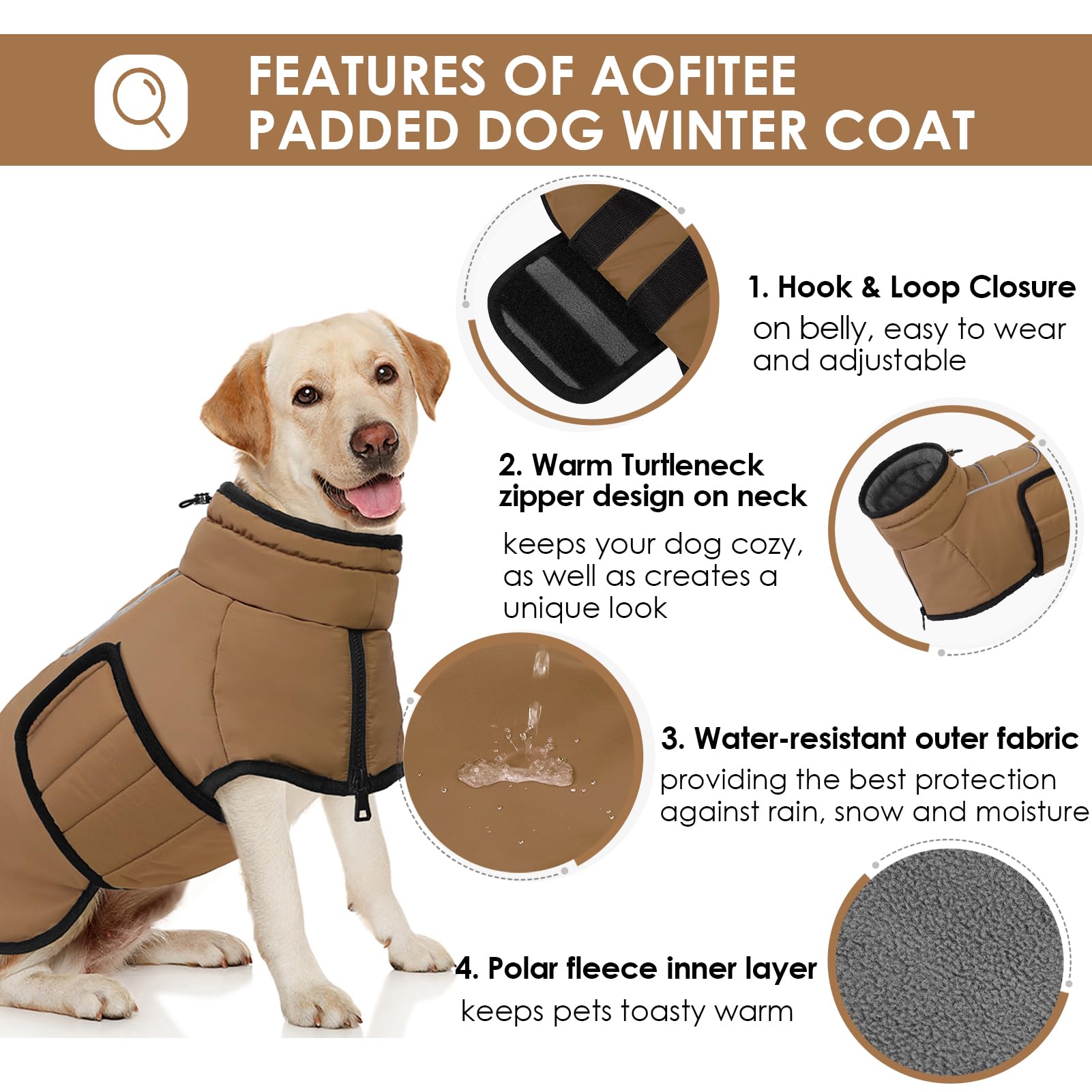 AOFITEE leash hole and reflective trims for nighttime safety during walks