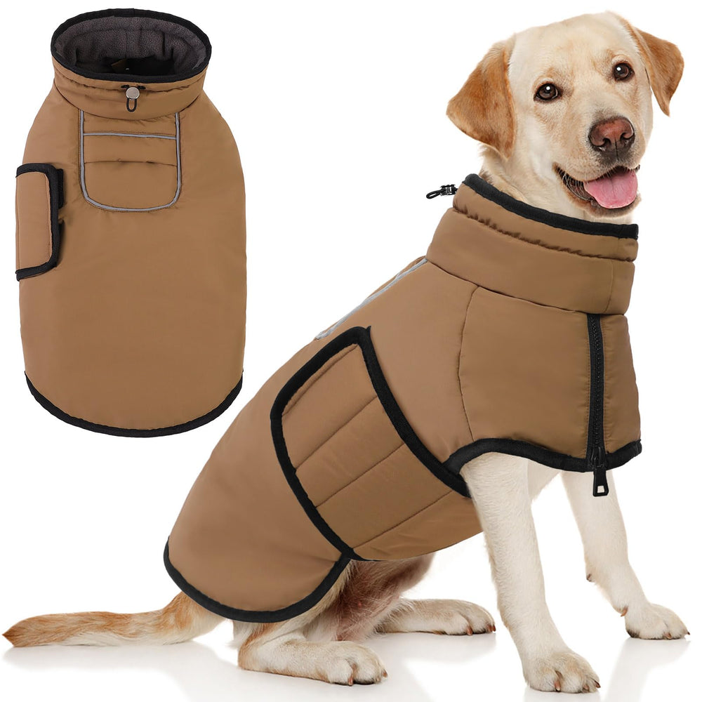 AOFITEE warm fleece dog coat with collar shows plush lining and cozy warmth for cold days