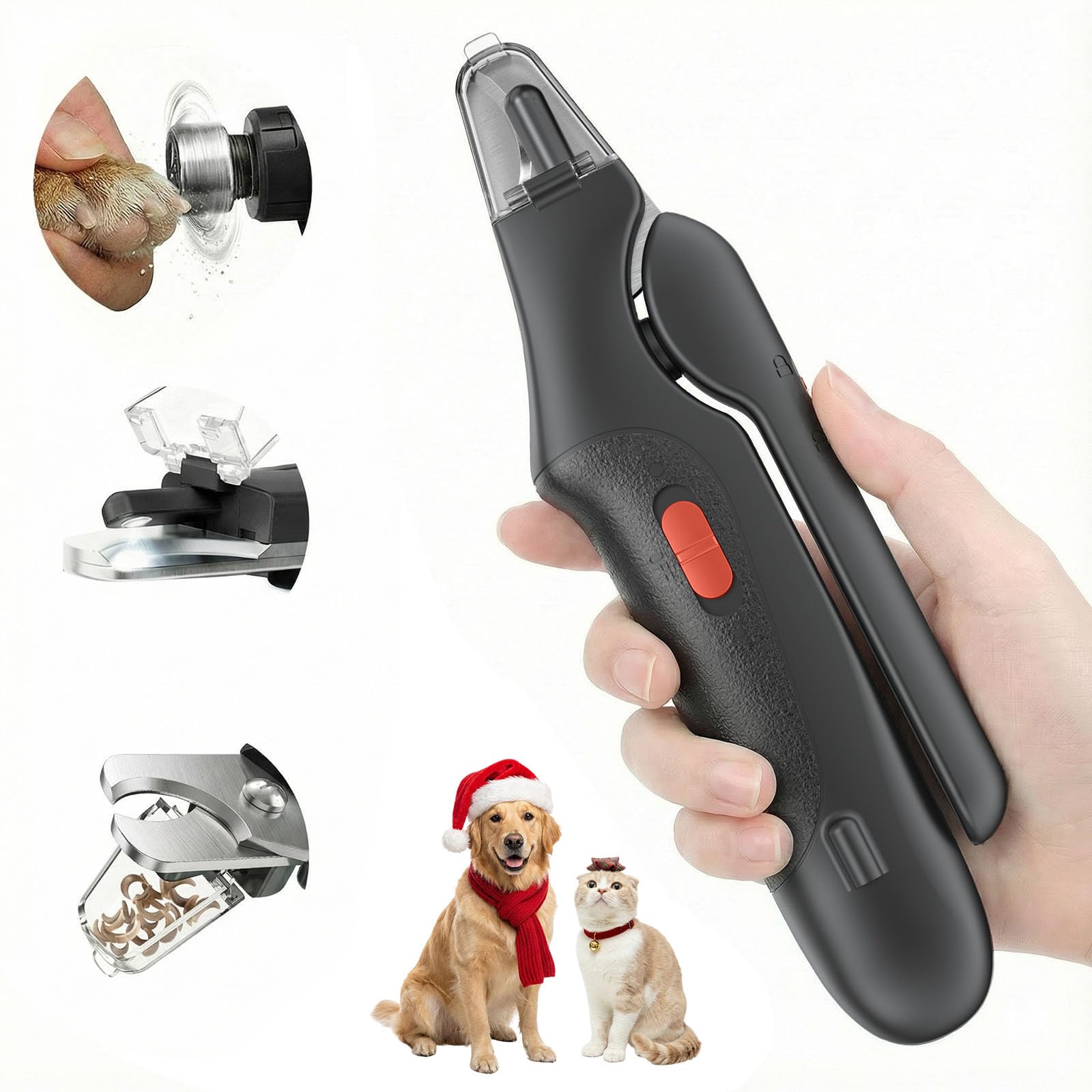 Aoioploa 2-in-1 dog and cat nail clippers grinder in use for precise trimming.