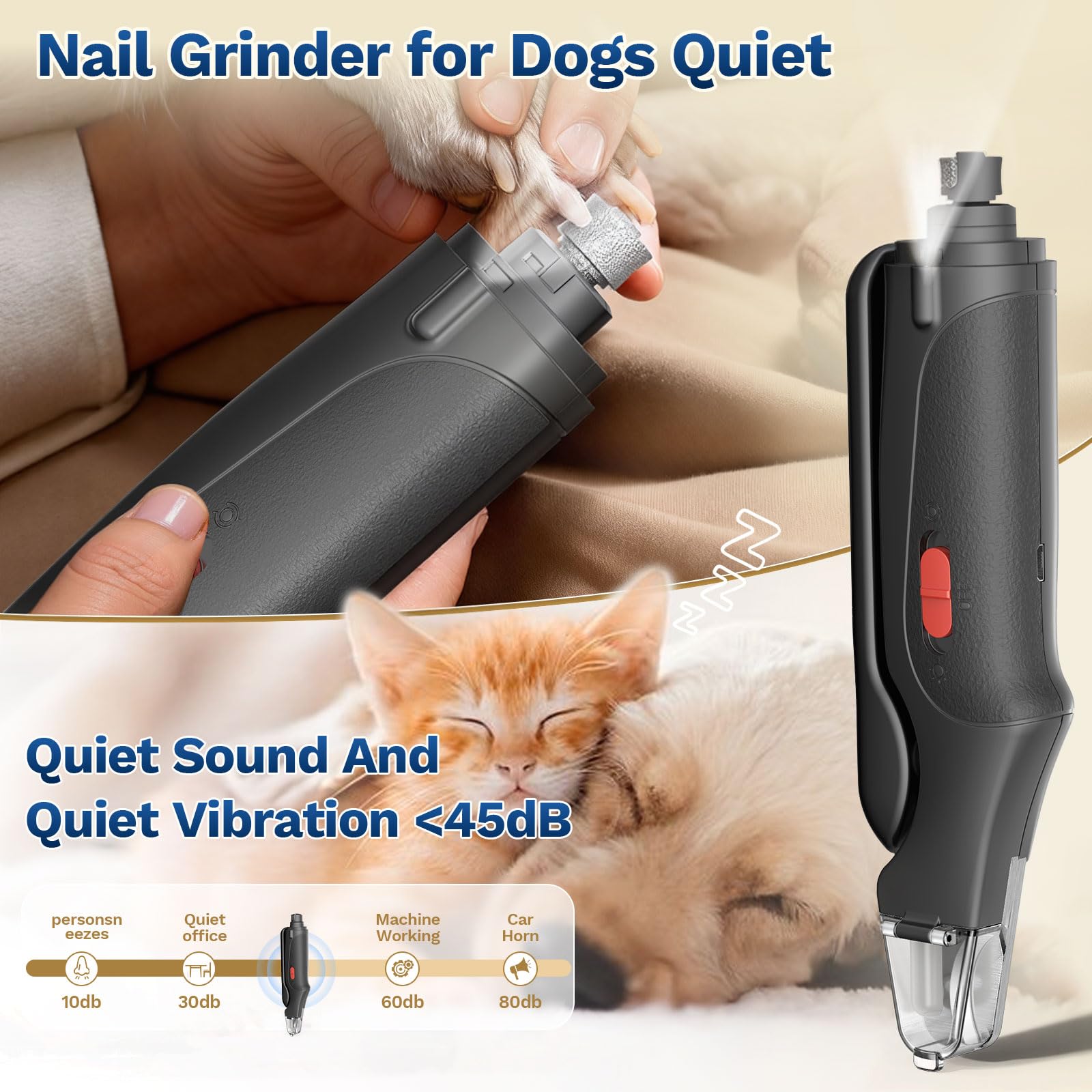 Aoioploa low-noise pet nail trimmer reduces grooming stress.