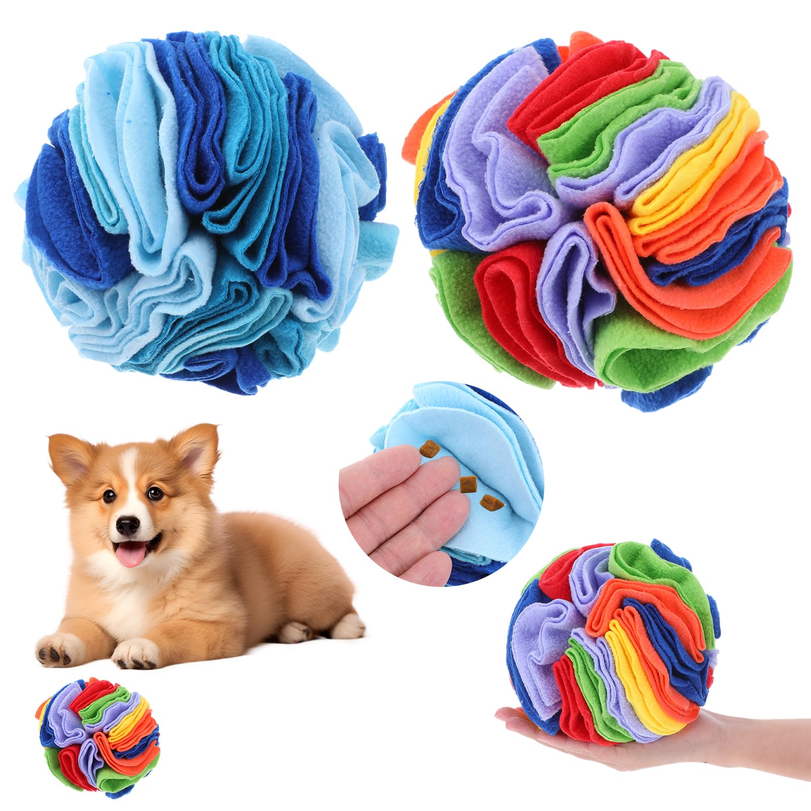 AojSup snuffle ball rainbow close-up showing durable fleece for interactive play