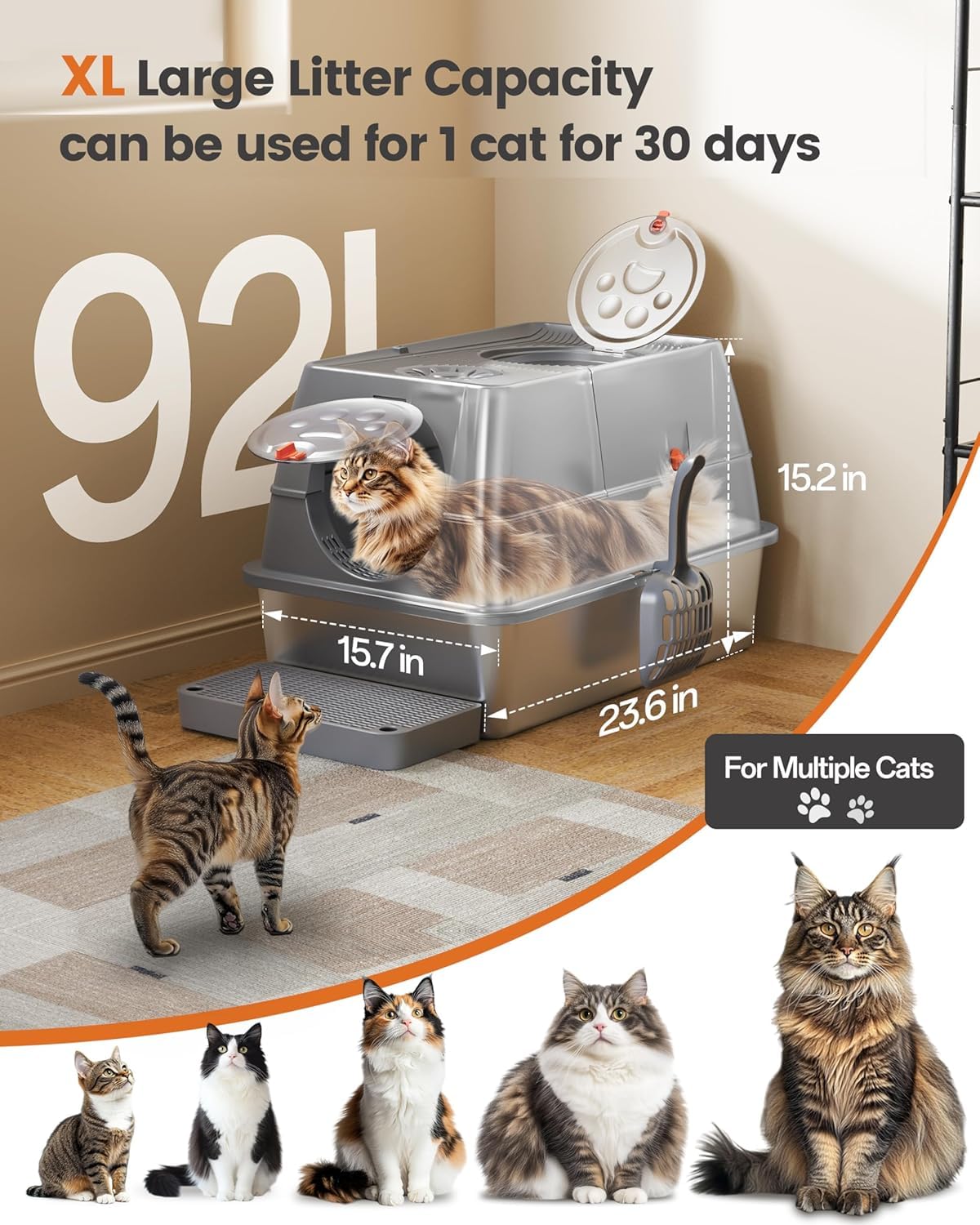Aoktech stainless steel litter box front entry; easy access for cats and cleaner floors