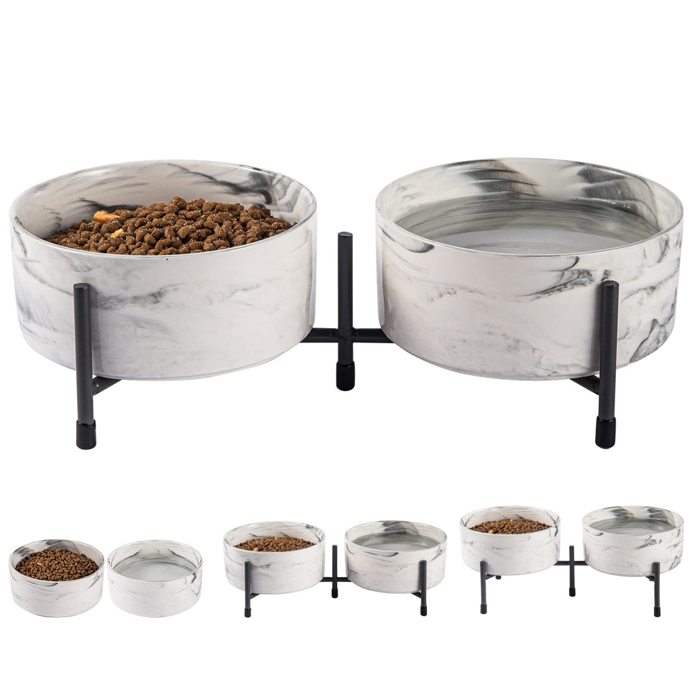 AOMRYOM raised ceramic pet bowl on iron stand with no spill design.