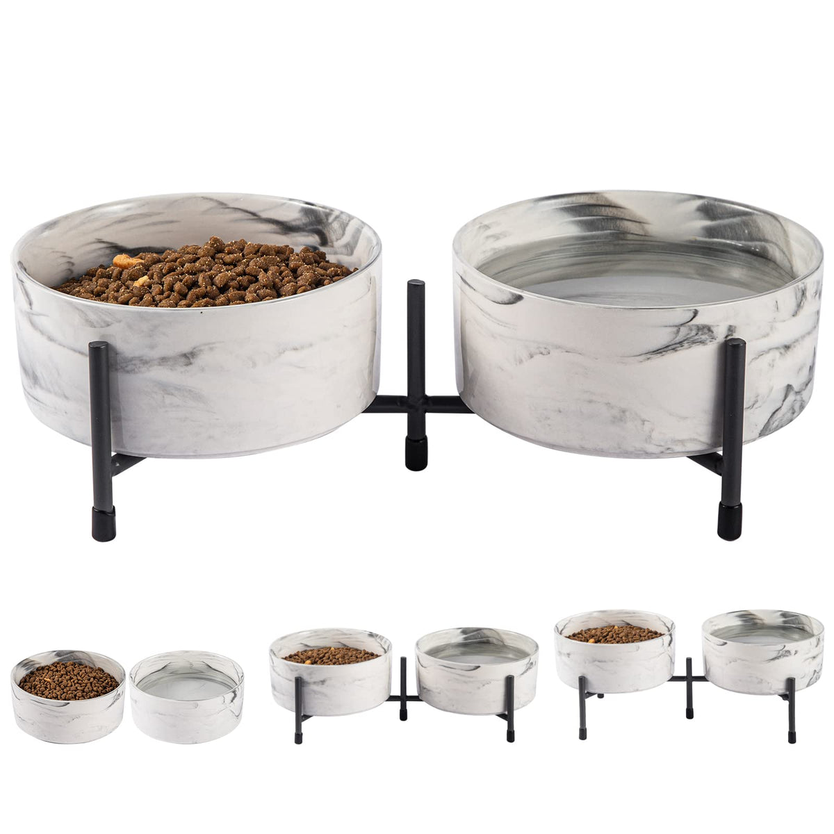 AOMRYOM raised ceramic pet bowl on iron stand with no spill design.
