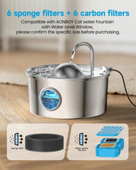 AONBOY cat fountain sponge 6-pack traps debris for fresher water.