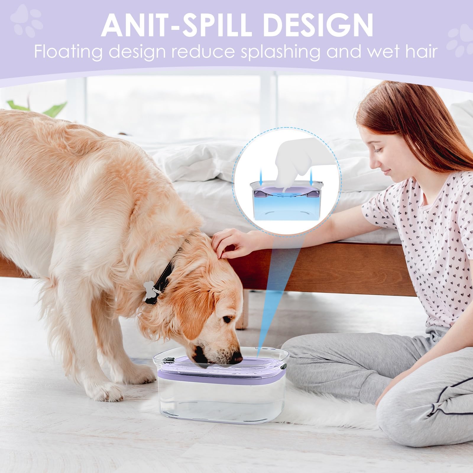 AONKEY 3L dog water bowl transparent bowl water level view and clean monitoring