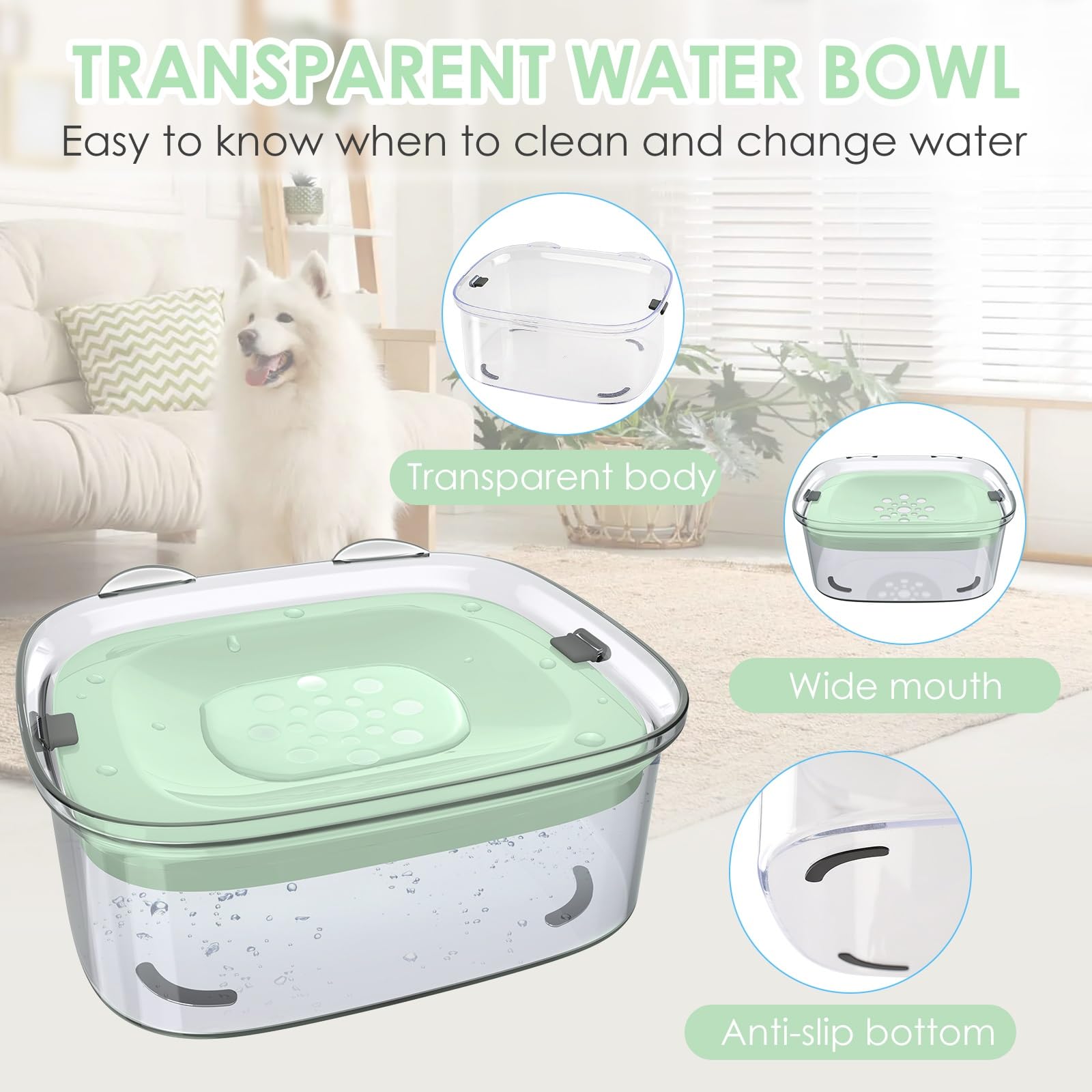AONKEY 3L dog water bowl transparent bowl enables quick water checks.