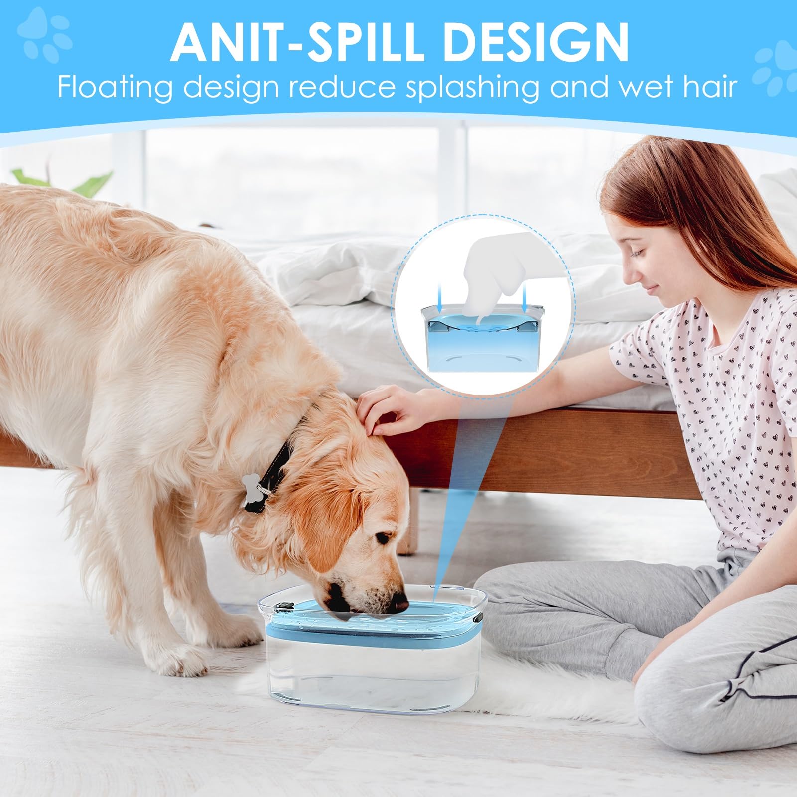 AONKEY 3L dog water bowl water level view for quick hydration checks.