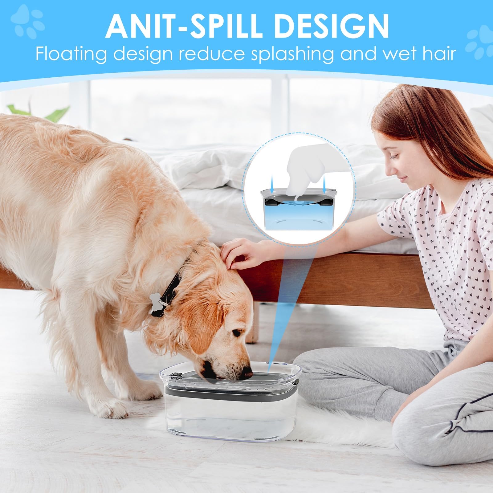 AONKEY transparent water bowl lets you monitor level at a glance.