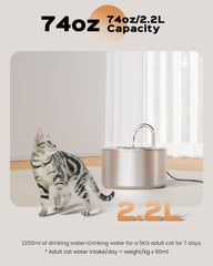AOOGITF cat water fountain holds 74oz capacity for pets’ water supply when you’re away.
