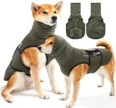AOOLMOL dog anxiety vest back close-up demonstrates snug fit for calming support.