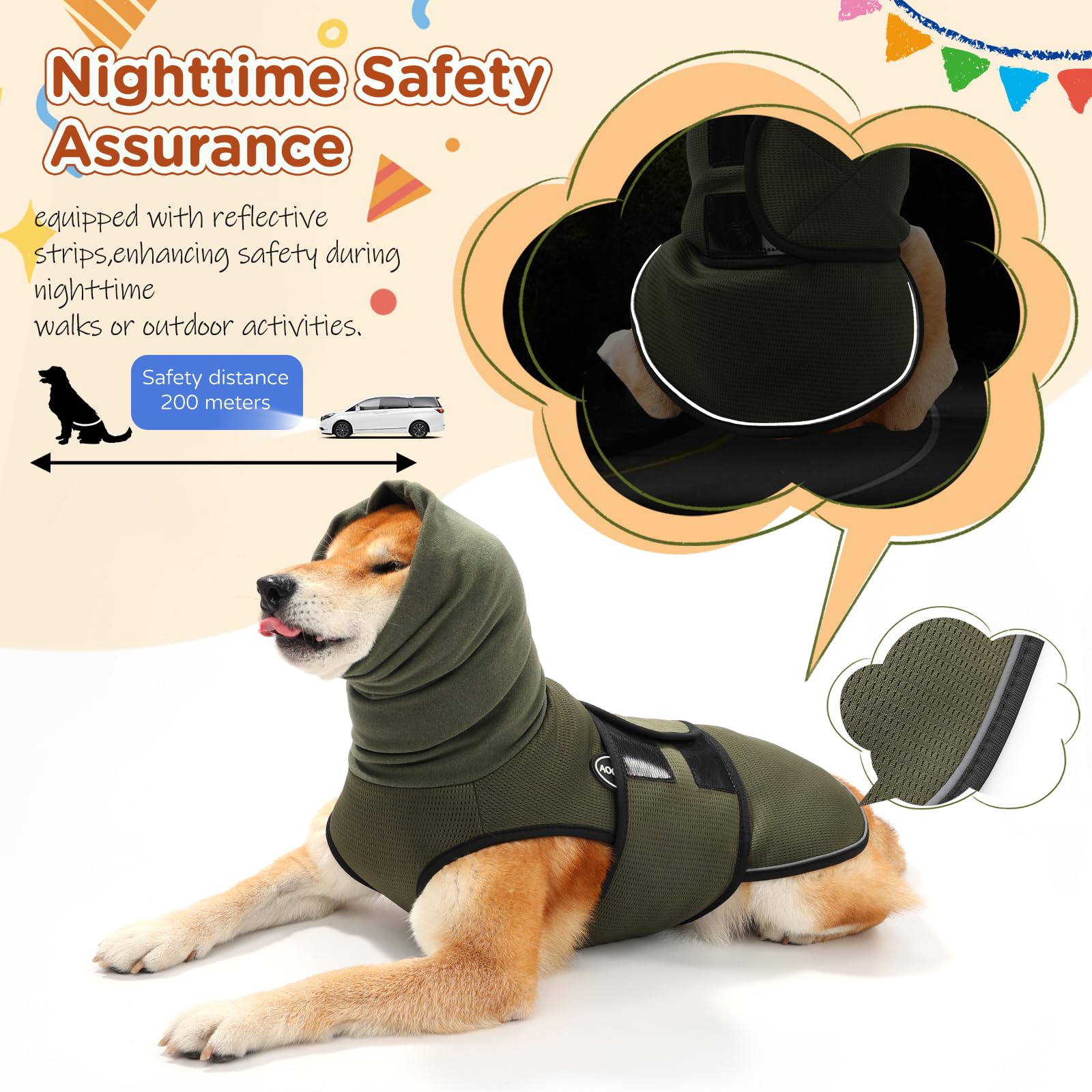 AOOLMOL dog anxiety vest in use during travel to calm nerves.