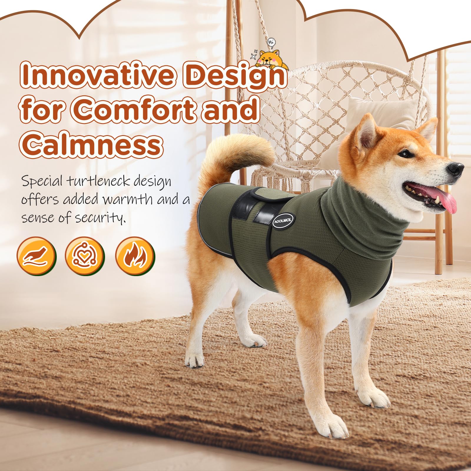 AOOLMOL dog anxiety vest on a dog during vet visits for calming support.