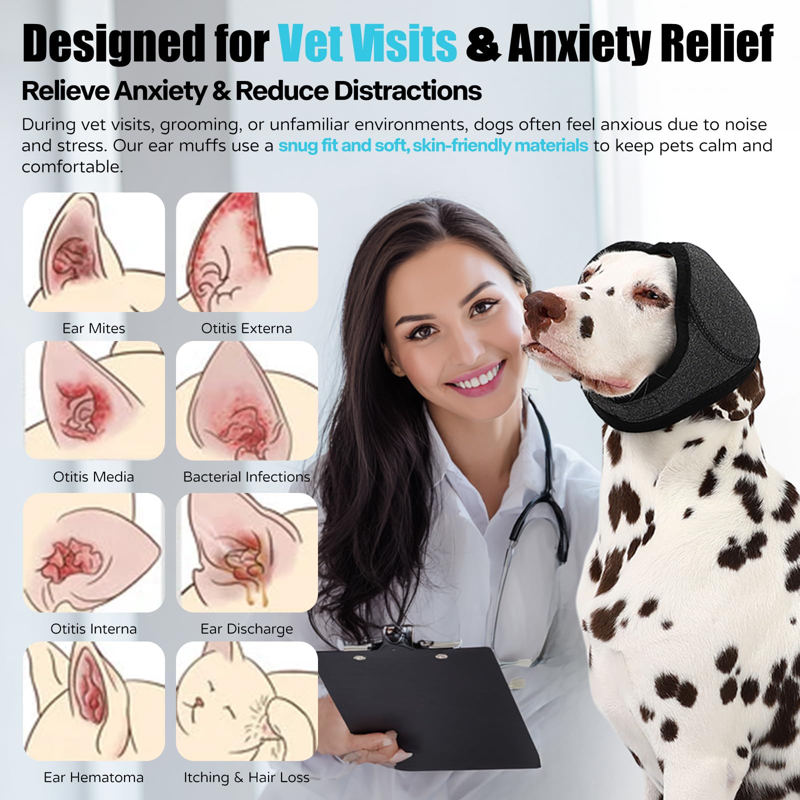 AOOLMOL dog ear muffs wrap noise protection reduces loud disturbances