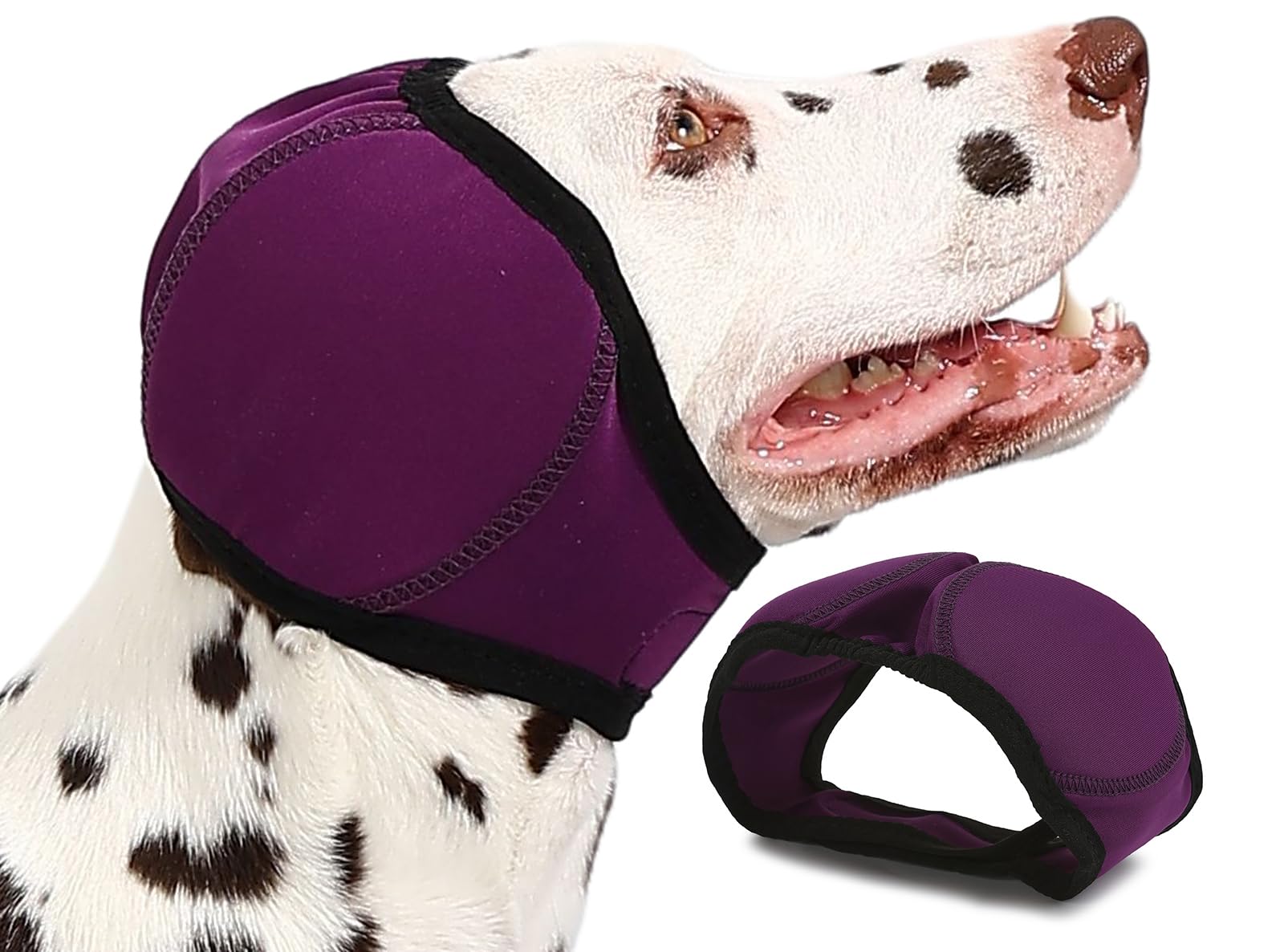 AOOLMOL dog ear muffs wrap worn on dog for comfort and noise protection during walks